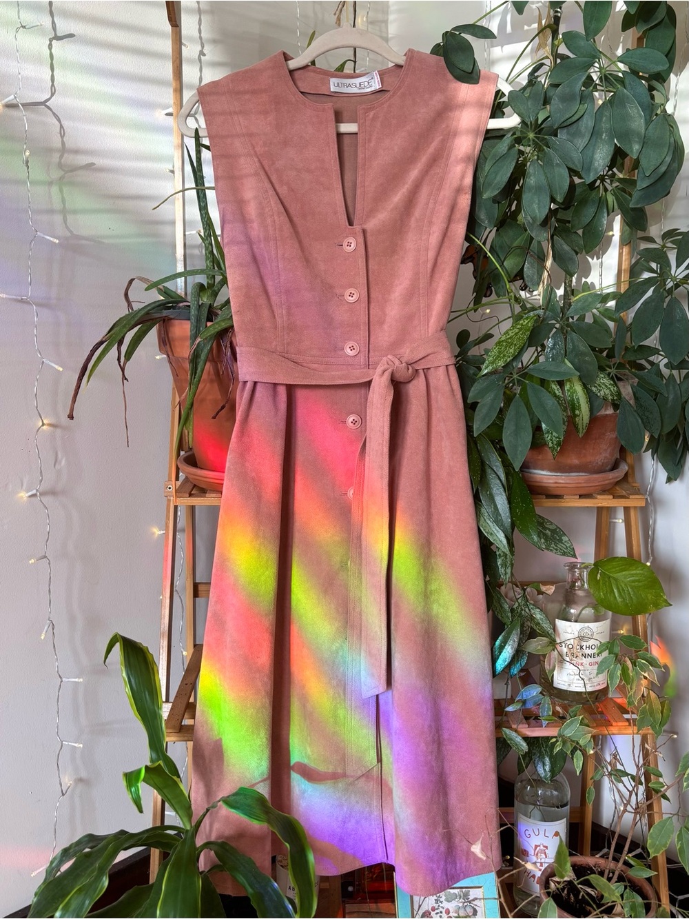 Blush Pink Suede Button Front Midi Dress for Capsule Wardrobe Size 6